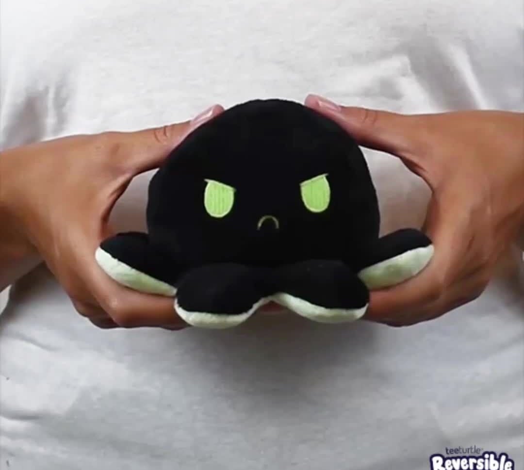 a person holding the reversible octopus plushie