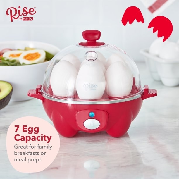 the red egg cooker full of eggs
