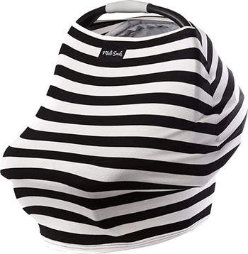 The black and white striped cover on a car seat