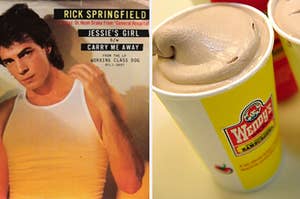 Rick Springfield wears a tank top and a Wendy's Frosty