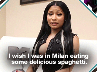 Nicki Minaj talking about spaghetti in Milan