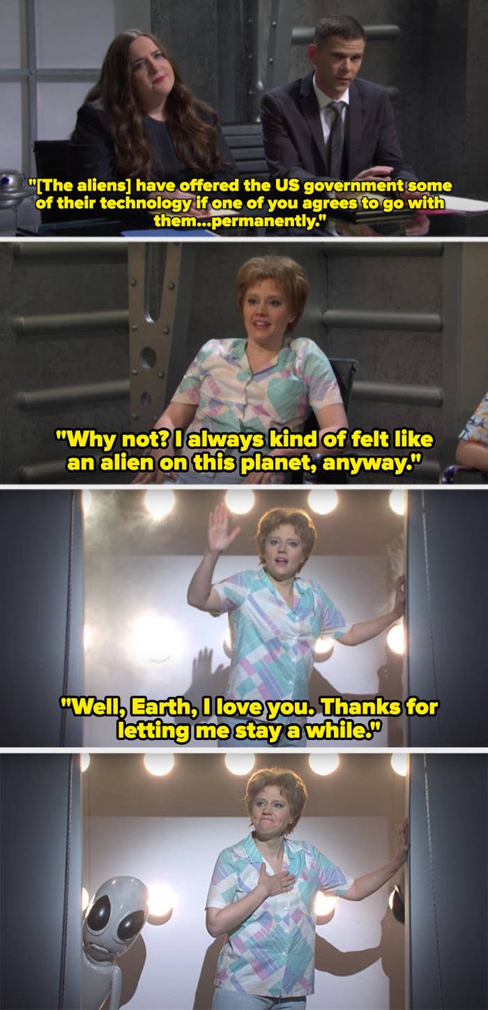 Kate McKinnon boards a spaceship and thanks Earth for letting her stay for a while