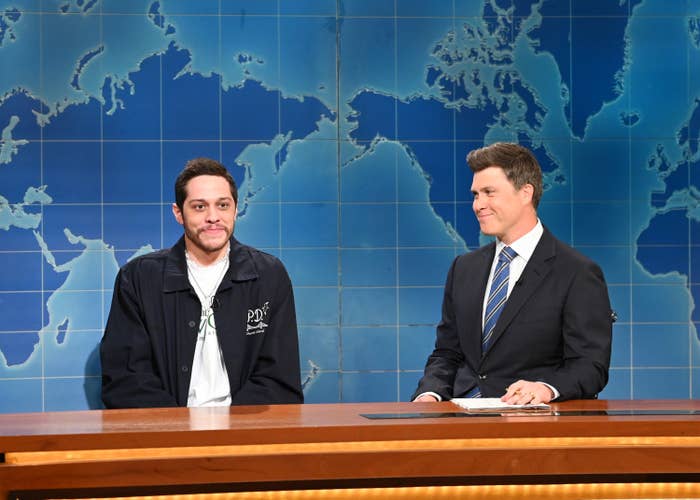 Pete Davidson and anchor Colin Jost during Weekend Update on Saturday, May 21, 2022