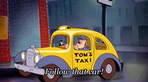 Daffy Duck saying &quot;follow that car&quot; to a taxi