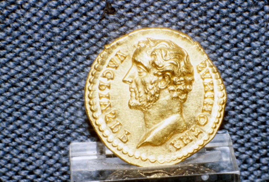close up of a Roman coin