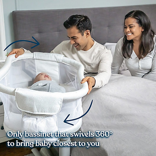 An infographic showing how the bassinet swivels