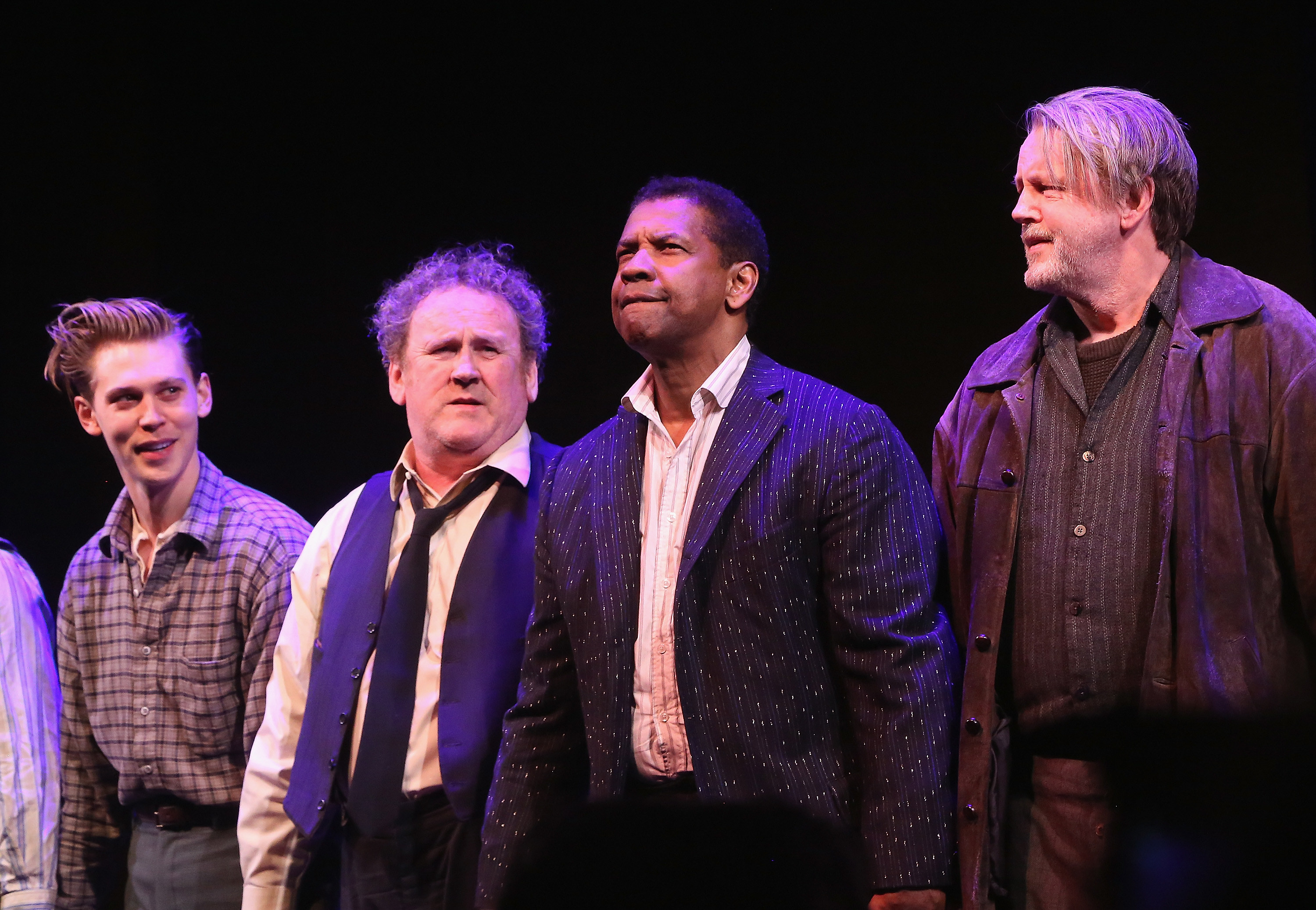 Austin Butler and Denzel Washington onstage for a theater play