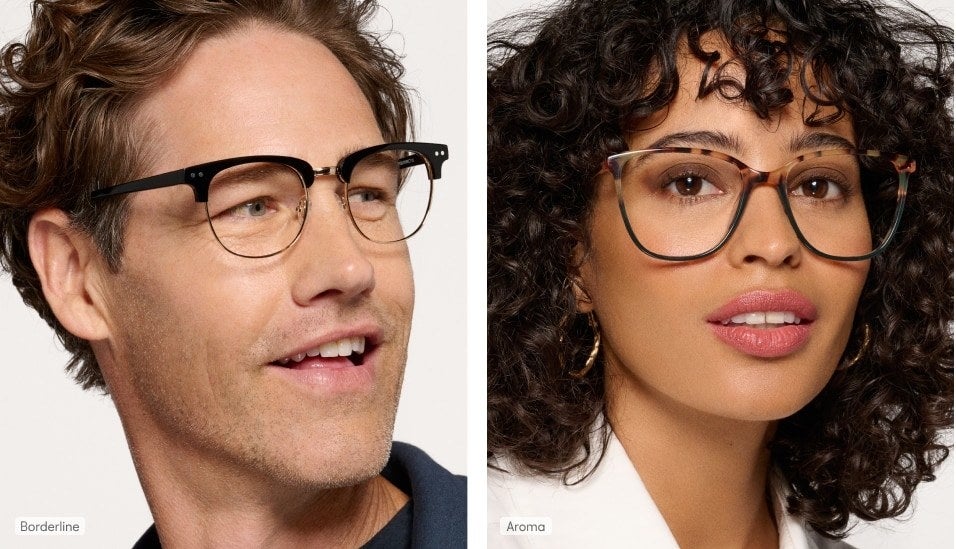two models wearing different frames
