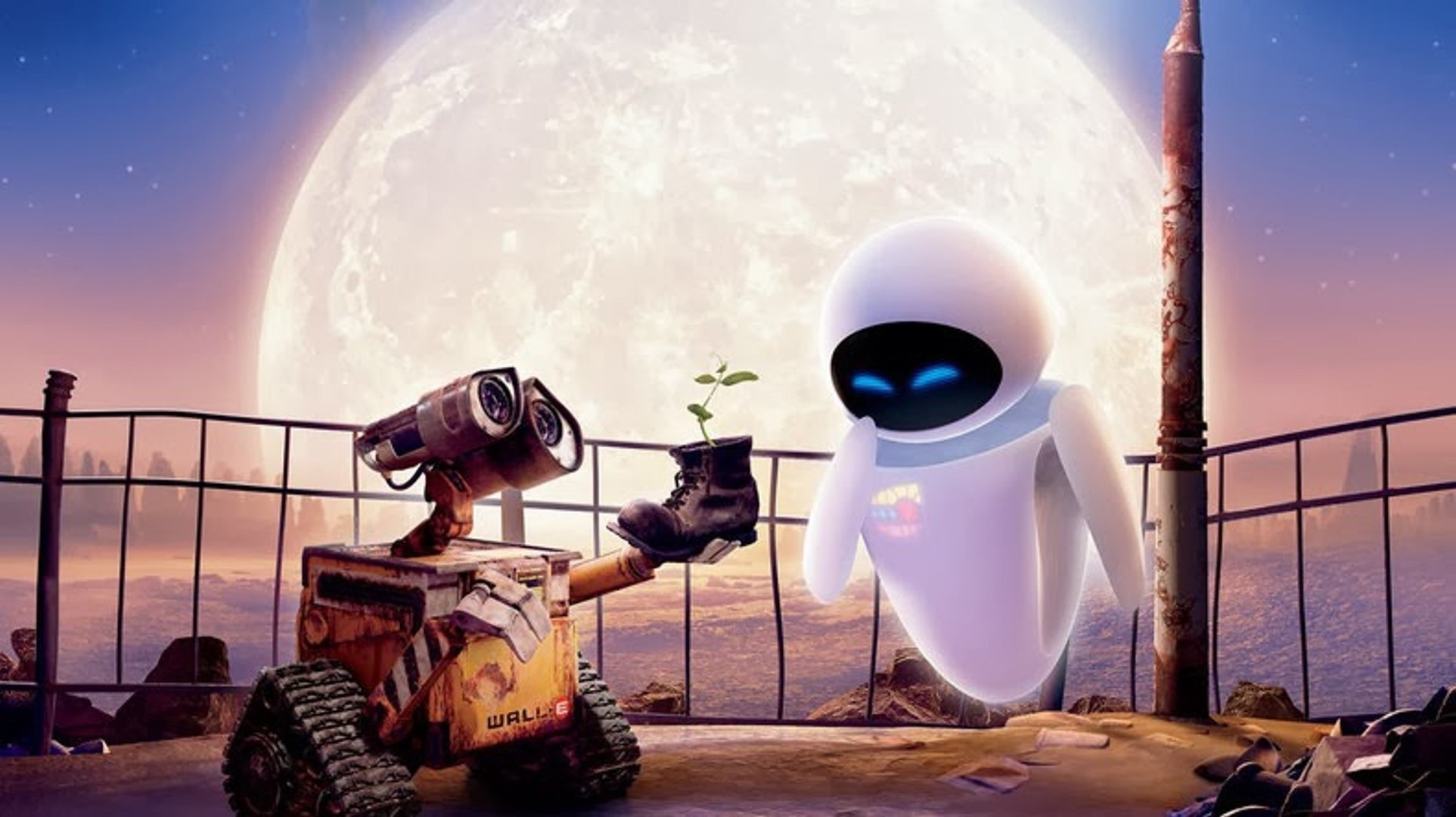 Wall-E offers a small plant to Eve