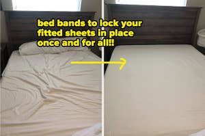 bed bands before and after pic holding fitted sheets in place 
