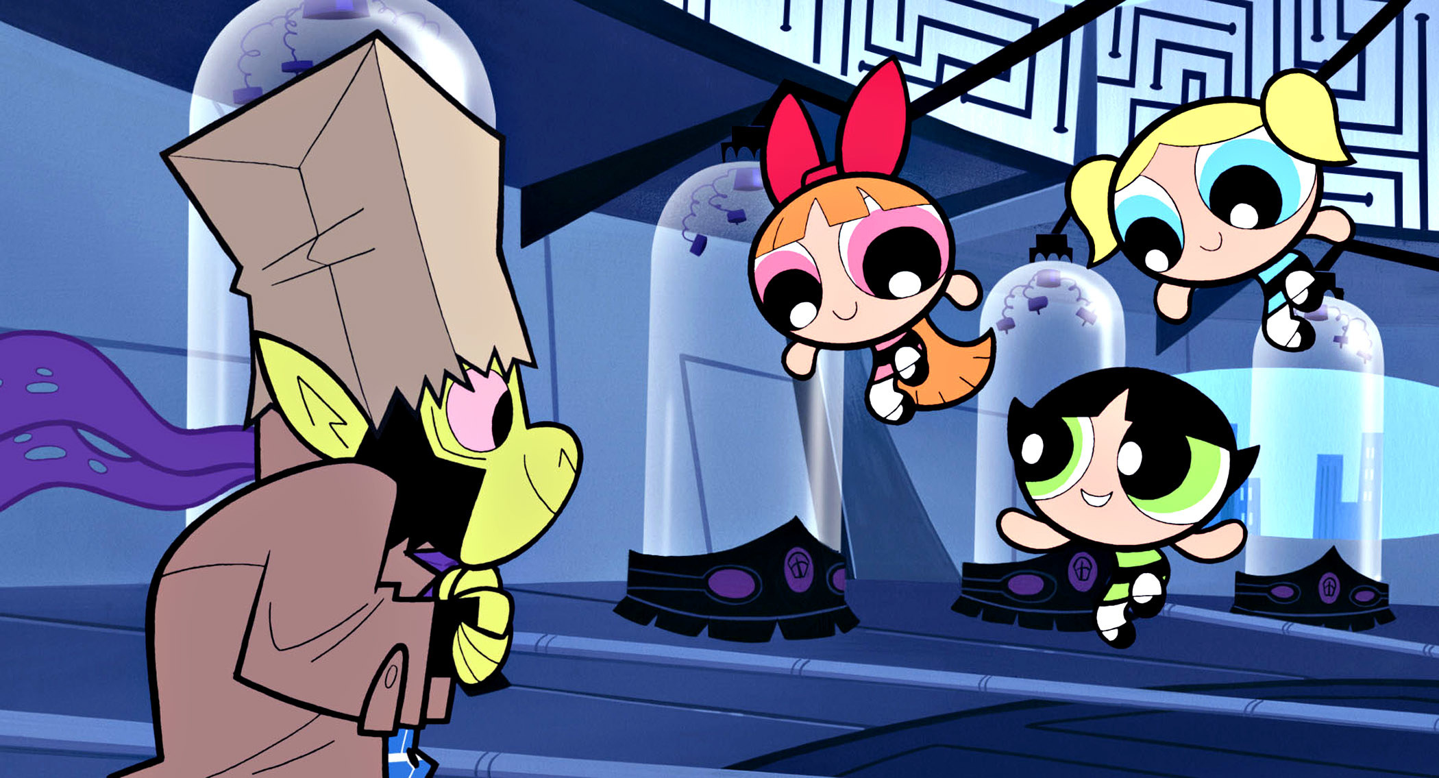 Mojo Jojo with the Powerpuff Girls