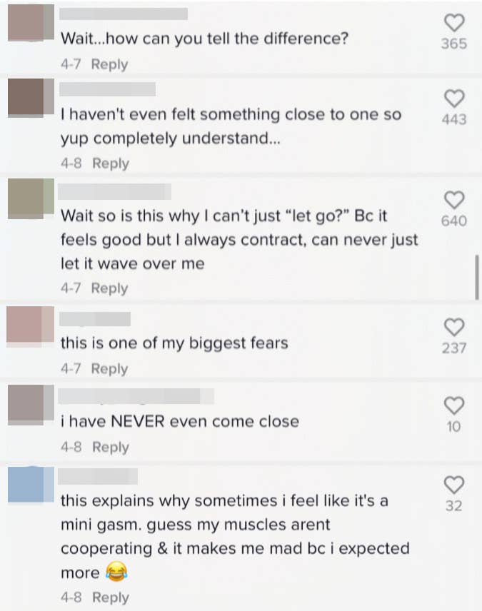 A screenshot of comments from people saying they also haven&#x27;t been able to achieve full orgasm