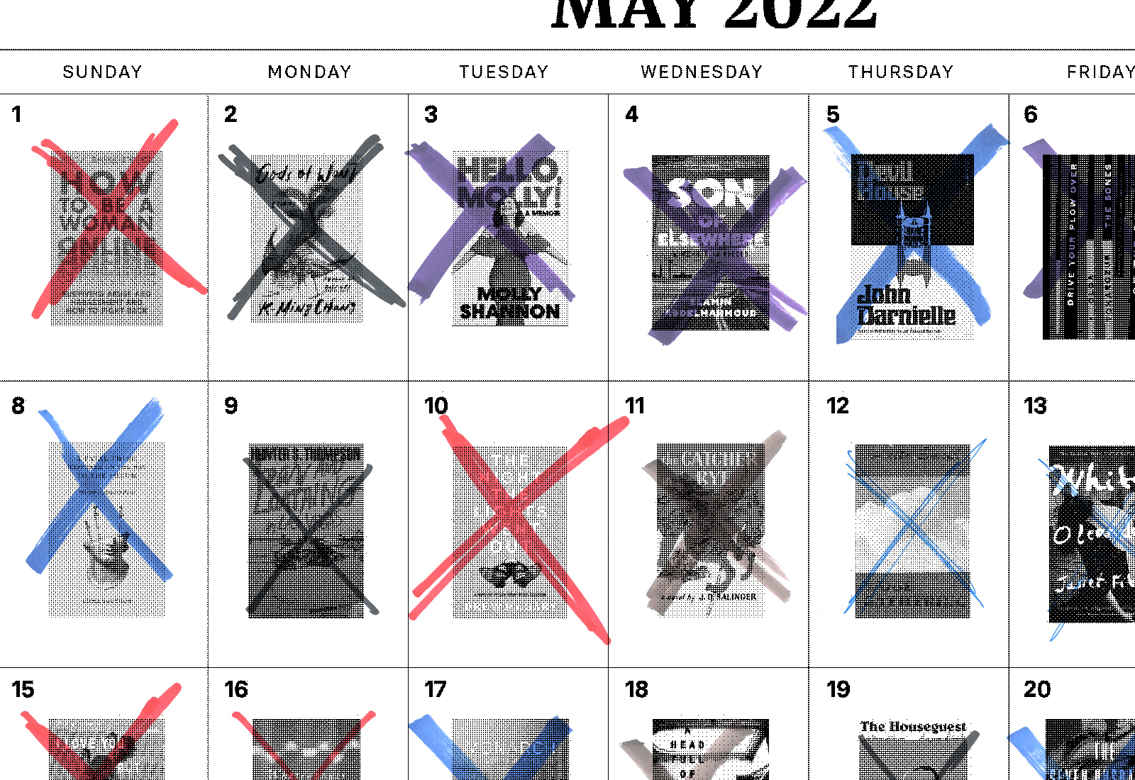 calendar with books on each date