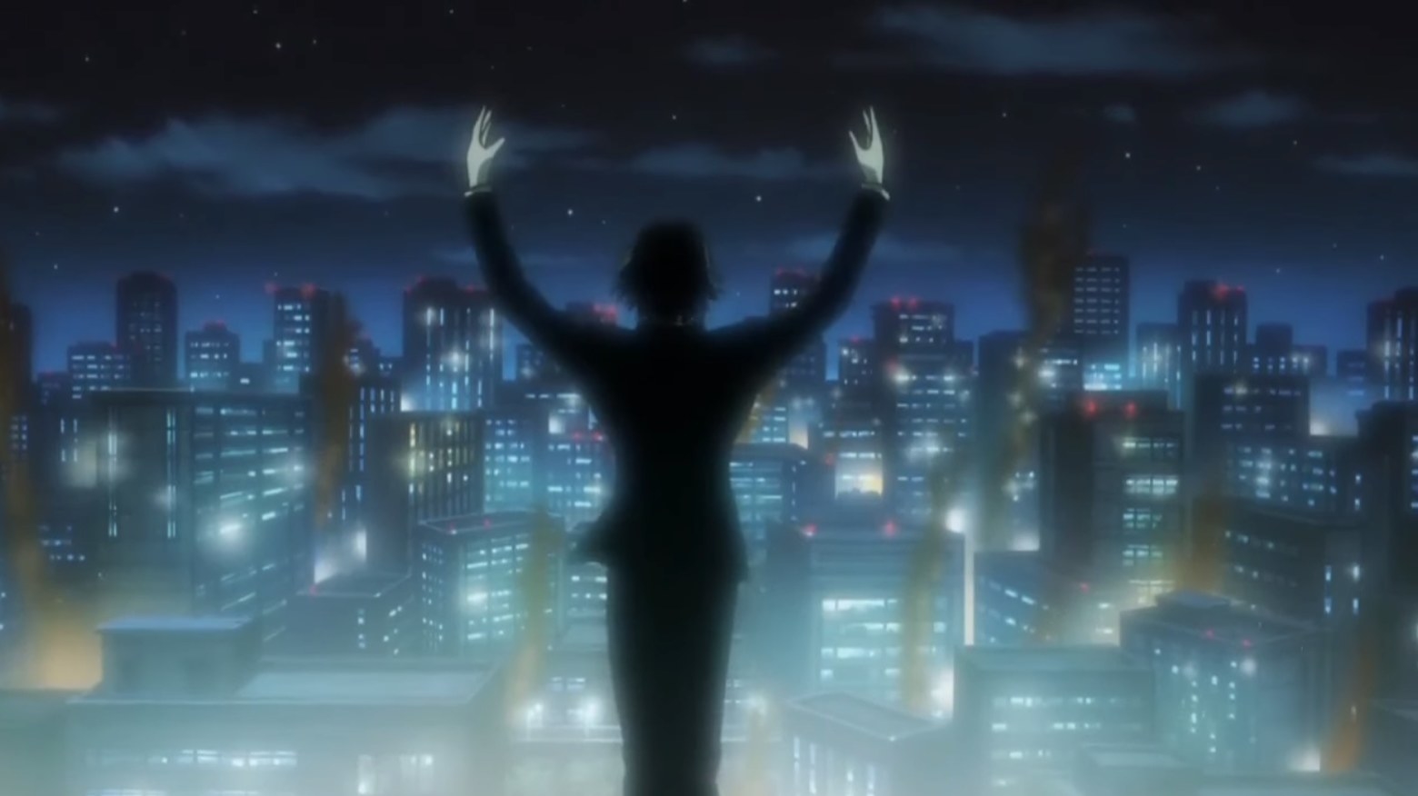 Chrollo holding his arms up like a composer