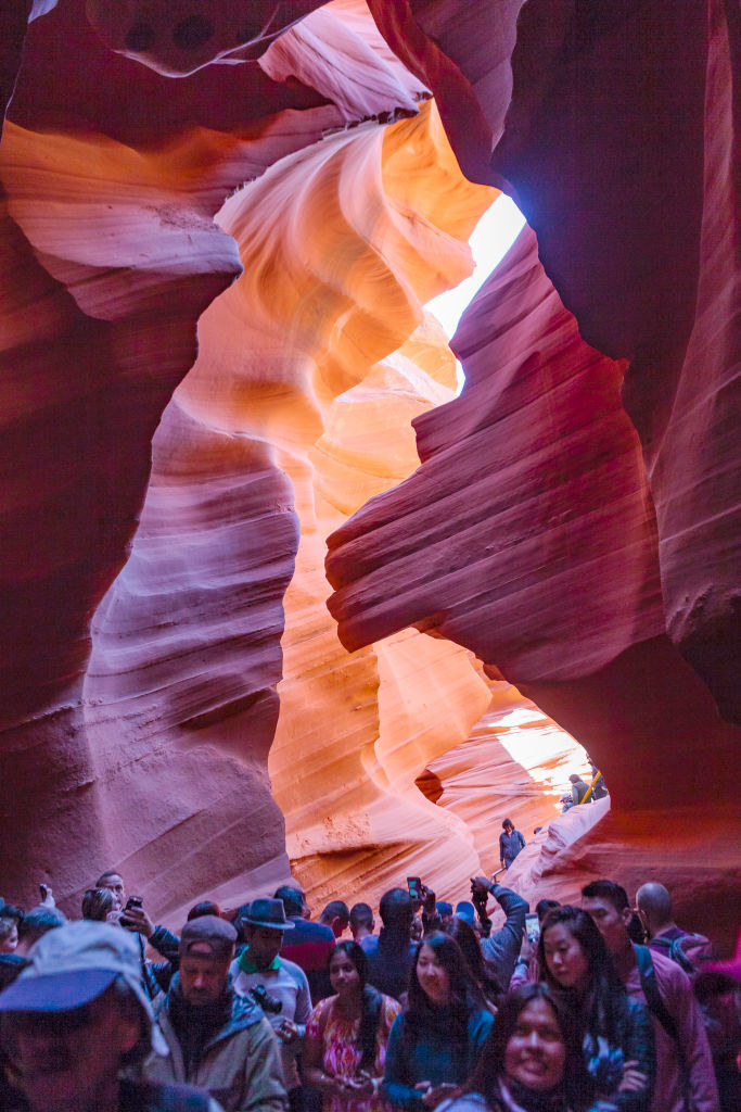 Tourists inside Lower Antelope Canyon in Arizona