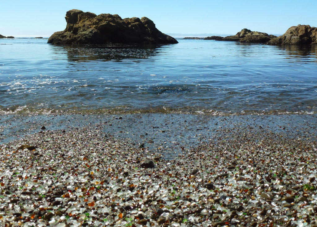 Sea glass pebbles are lying at the &#x27;Glass Beach&#x27;