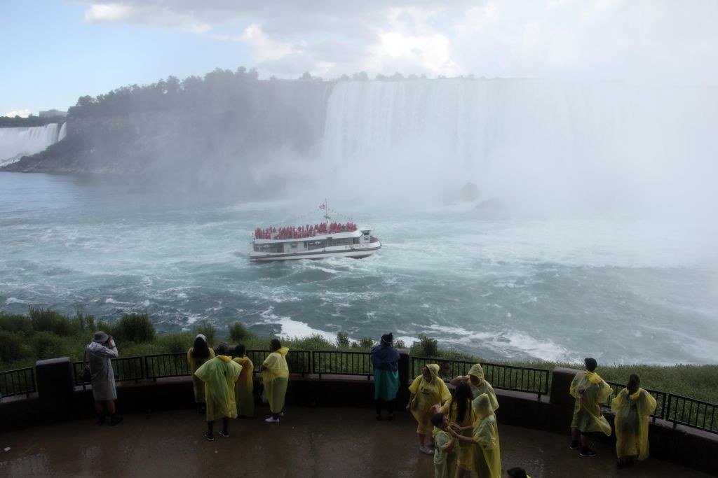 Tourists in ponchos at Niagara Falls