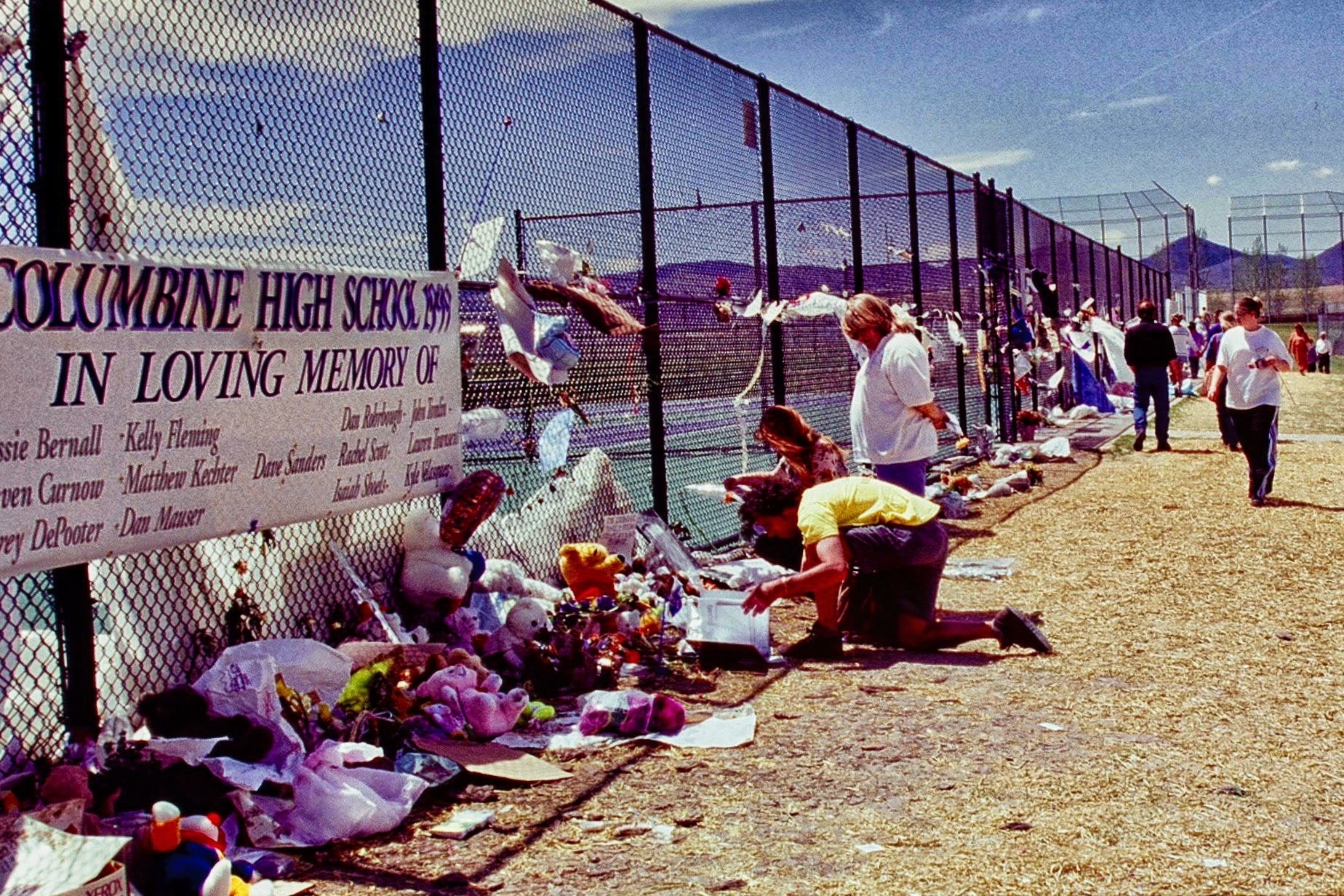 A memorial at Columbine High School in 1999