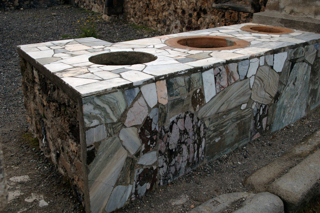 close up of the ancient ruins of the takeout counter