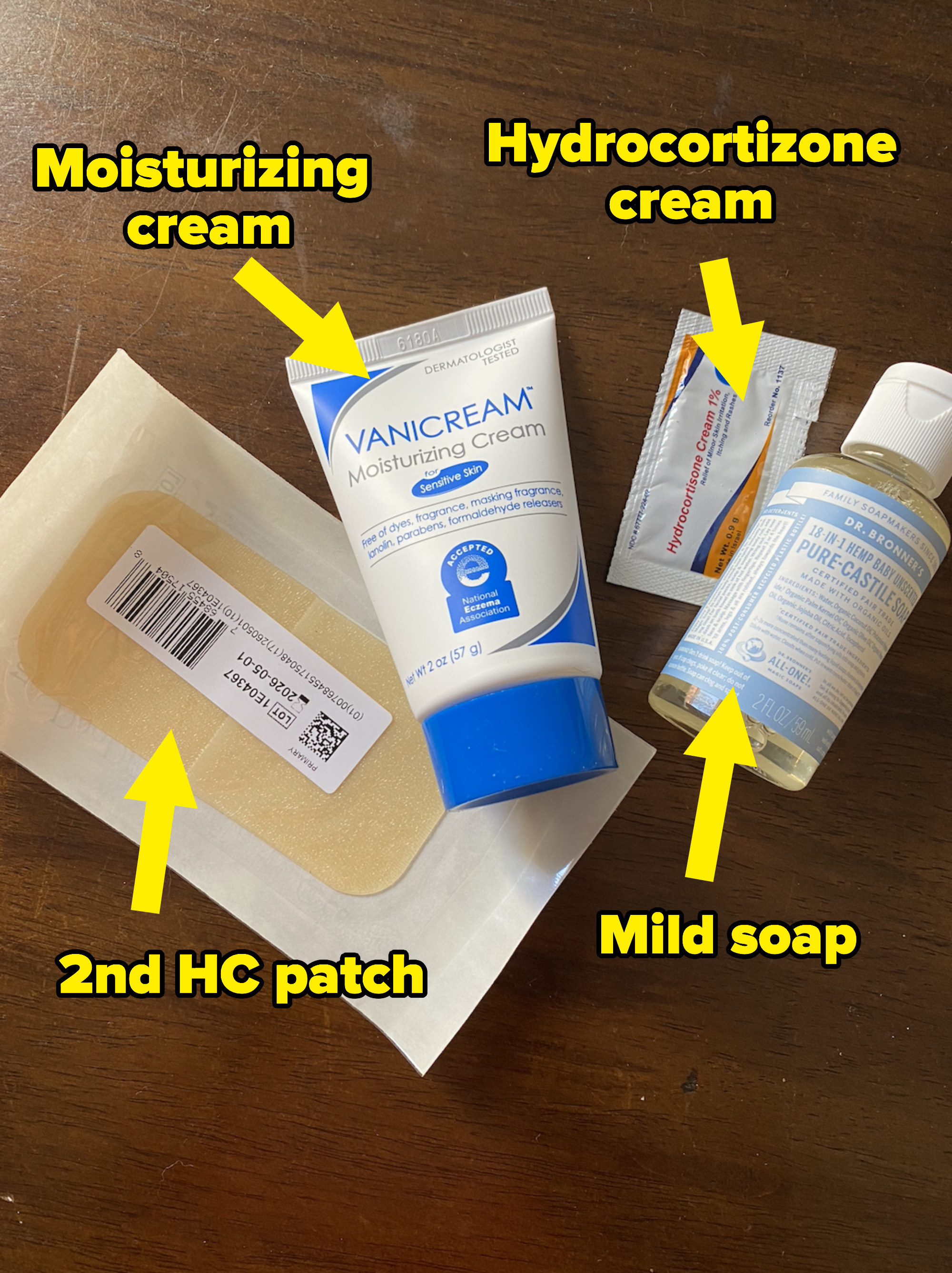 a second bandage patch, lotion, mild soap and hydrocortizone cream