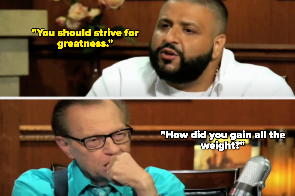 Larry King is pictured interviewing DJ Khaled
