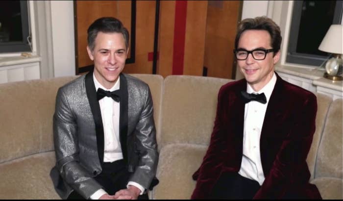 Todd Spiewak and Jim Parsons attends the 78th Annual Golden Globe Awards broadcast on February 28, 2021