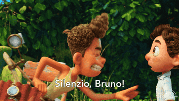 Two young boys are seen talking. One says, &quot;Silenzio, Bruno&quot;, to the other