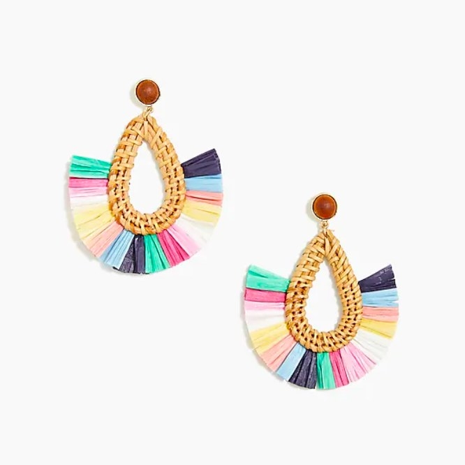 Colorful teardrop shaped raffia earrings