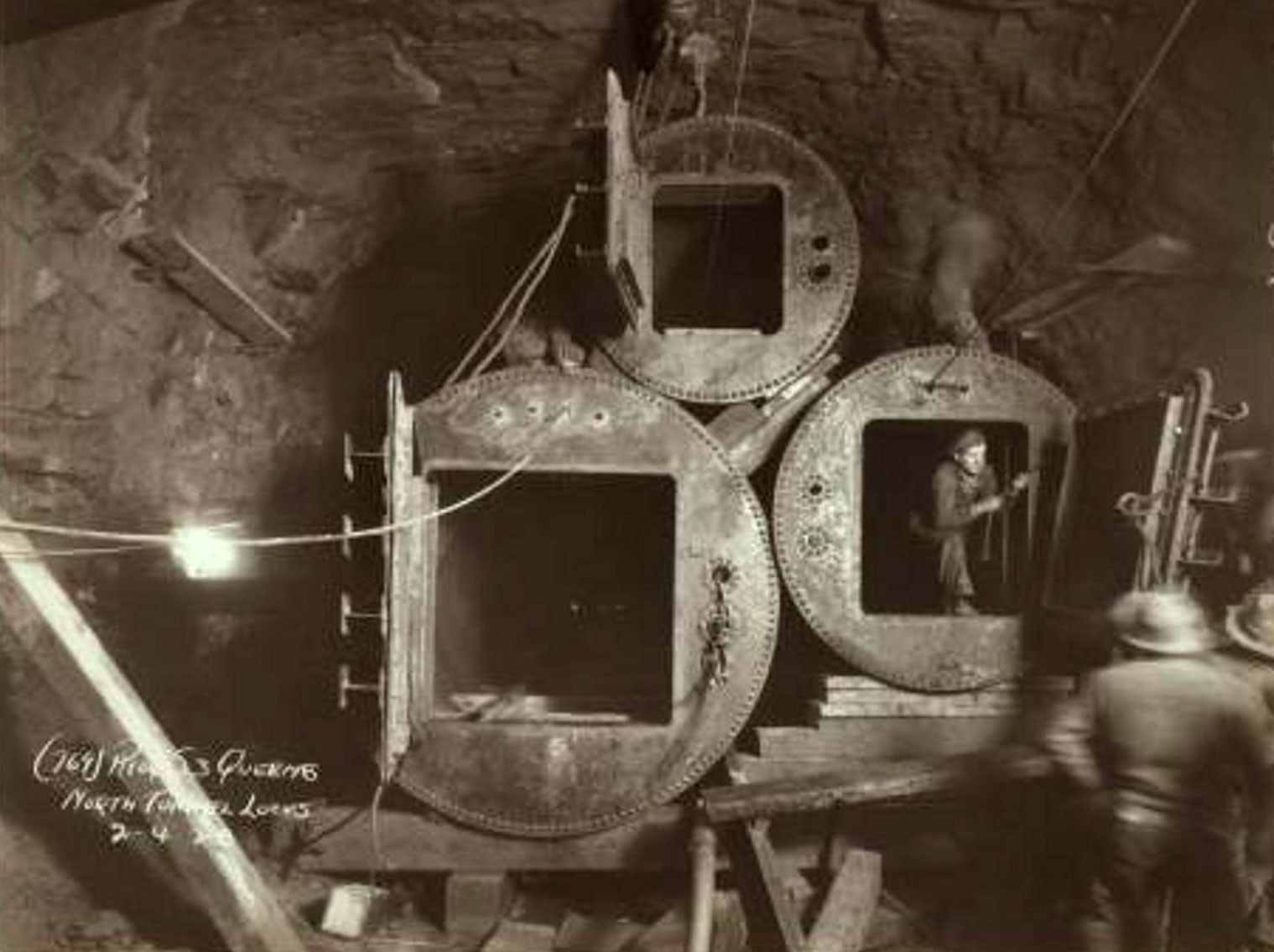 Workers excavate underground tunnels to build the subway system