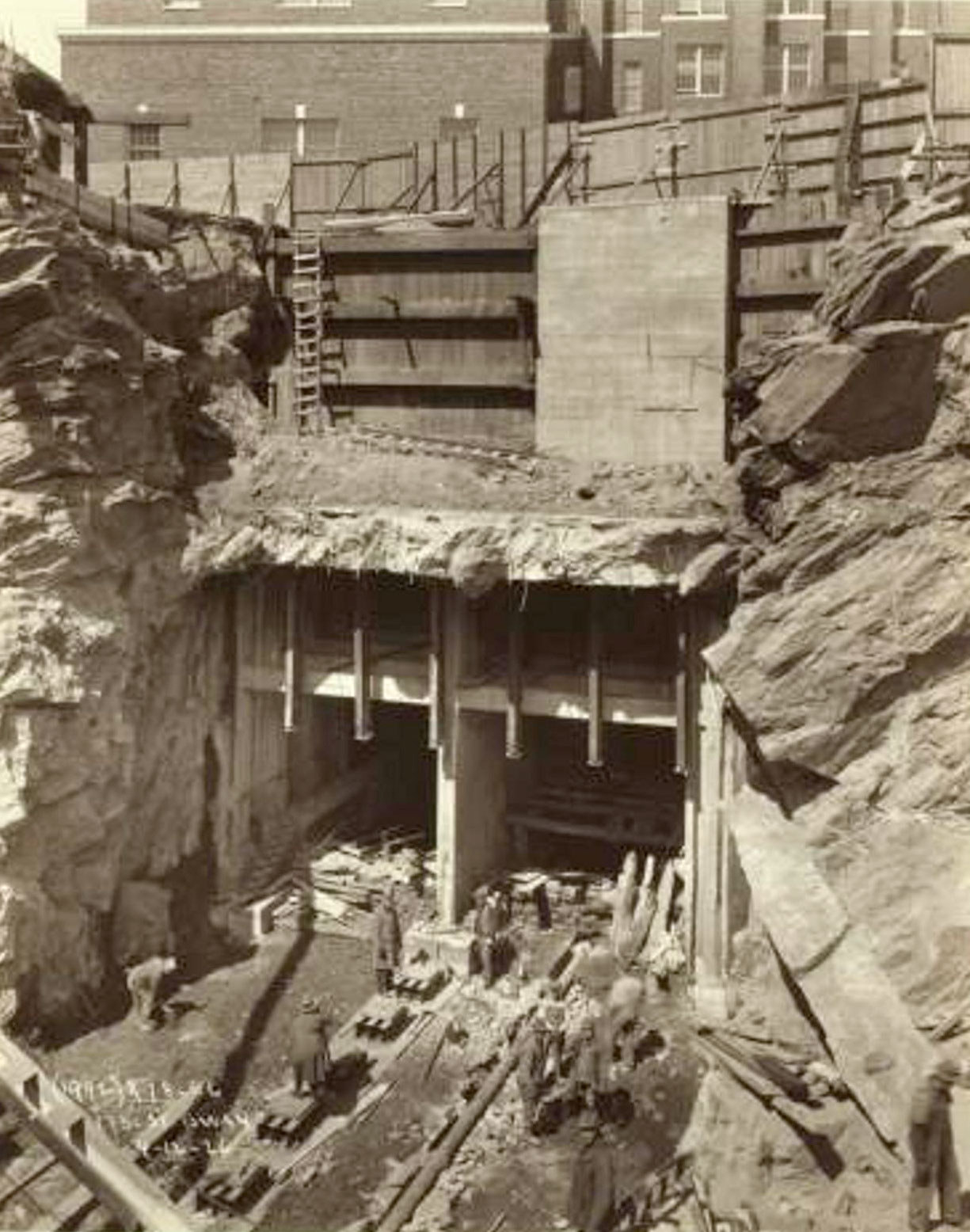 A view of a deep underground construction for subway excavation