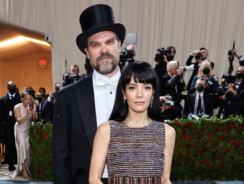 A closeup of David Harbour and Lily Allen