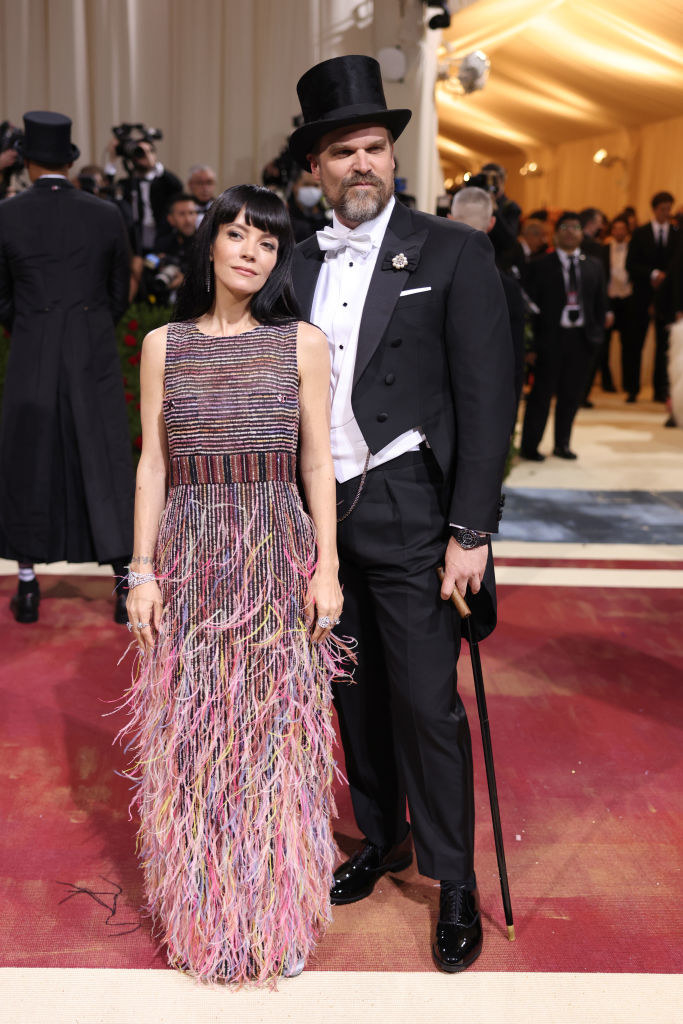 Lily Allen and David Harbour pose together on the red carpet