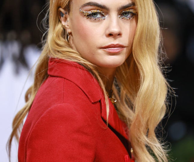 Cara Delevingne wearing jeweled eyeshadow