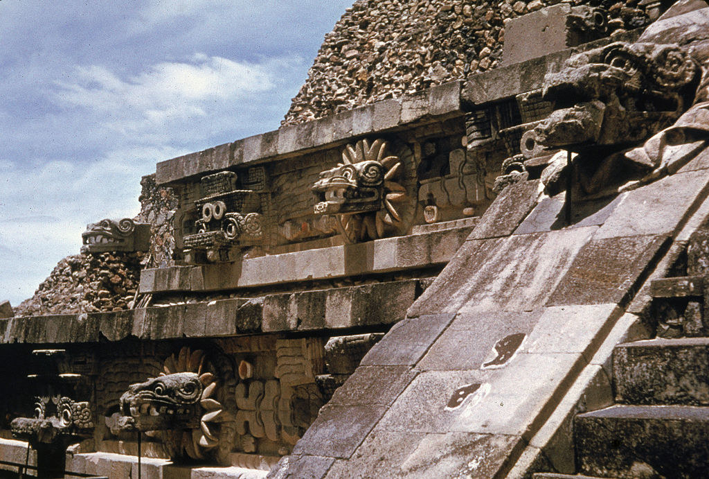 Detail of figures on the Temple of Quetzalcoatl at Teotihuacan, near Mexico City