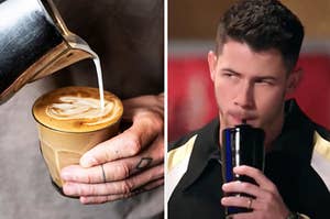 A man is on the left pouting coffee with Nick Jonas sipping on the right