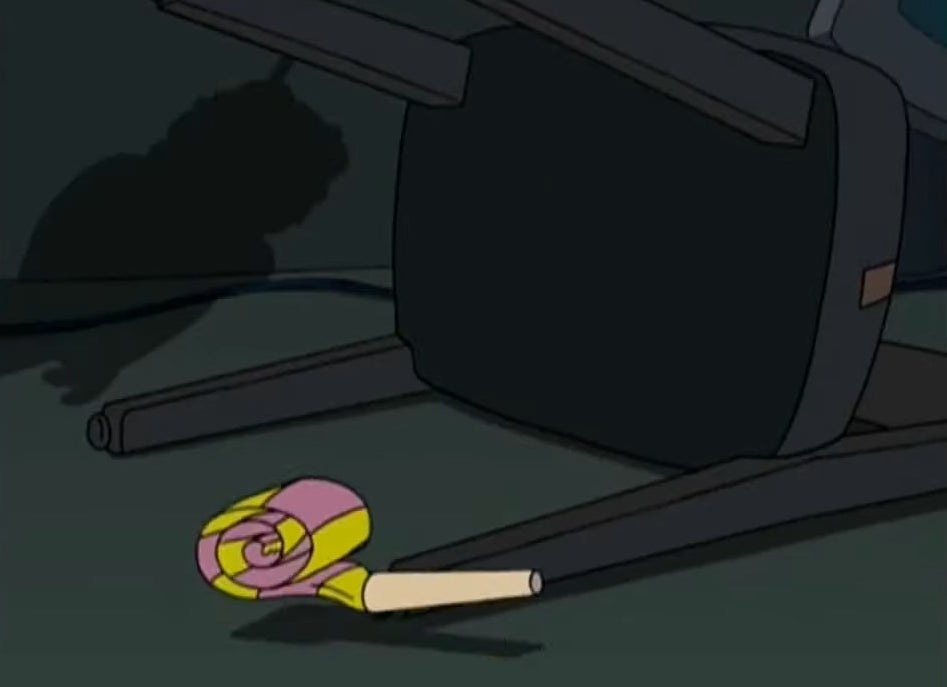 A party blowout falling to the floor in &quot;Futurama&quot;