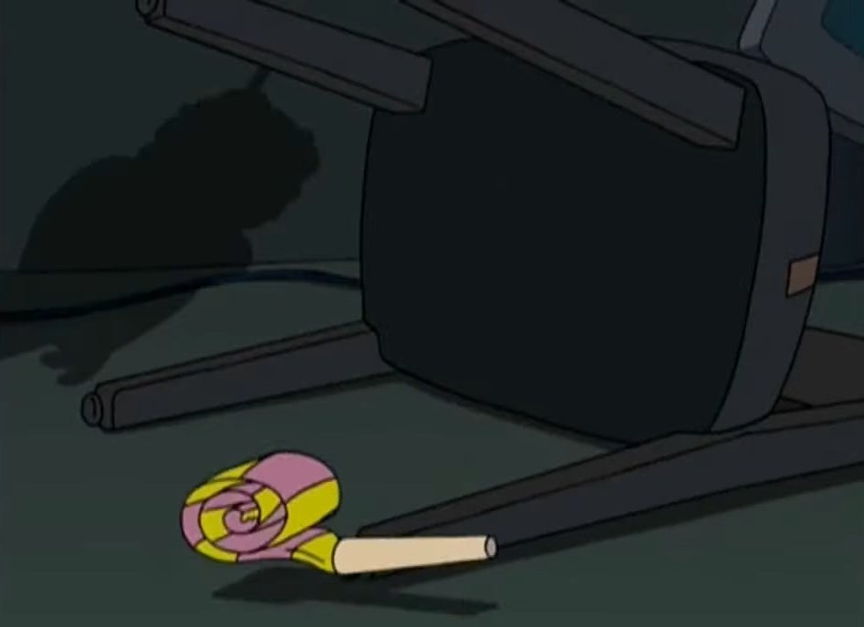 A party blowout falling to the floor in &quot;Futurama&quot;