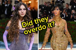 Olivia Rodrigo is on the left with Cardi B on the right labeled, "Did they overdo it?"