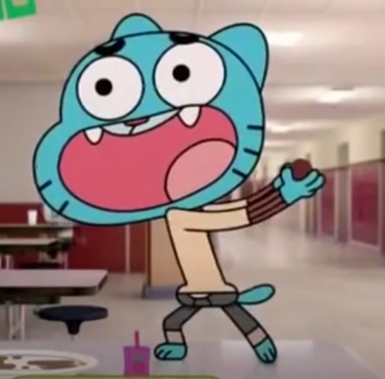 Gumball shouting in the middle of a cafeteria