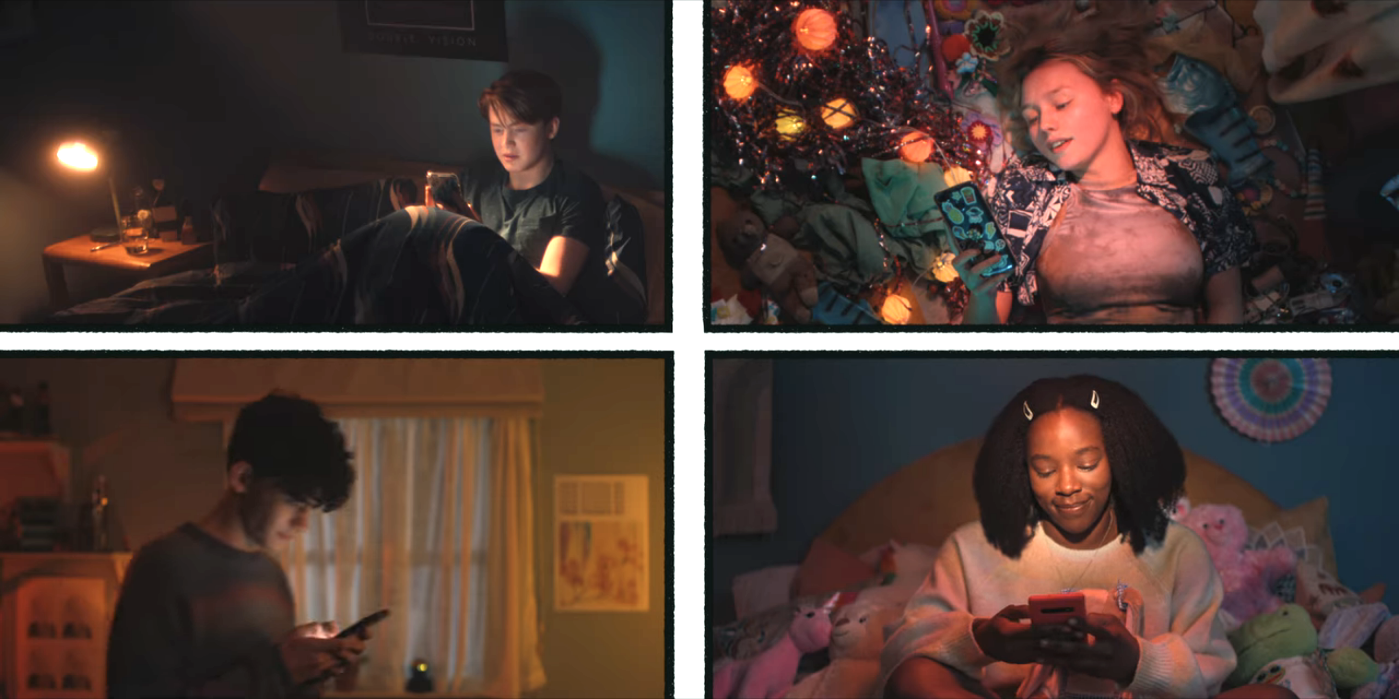 Nick, Darcy, Charlie, and Tara in their rooms