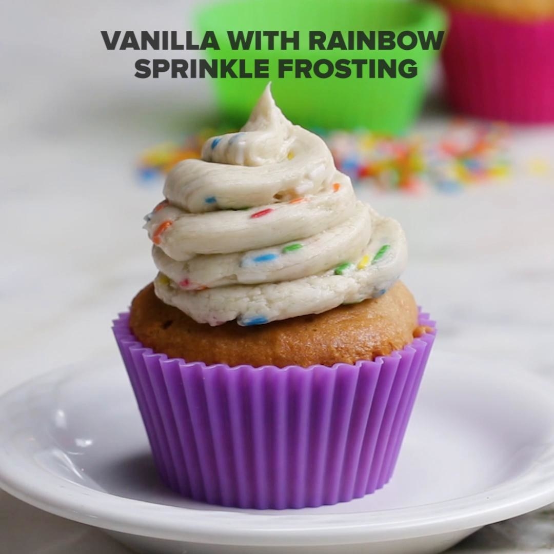 Vegan Vanilla Cupcakes With Rainbow Sprinkle Frosting