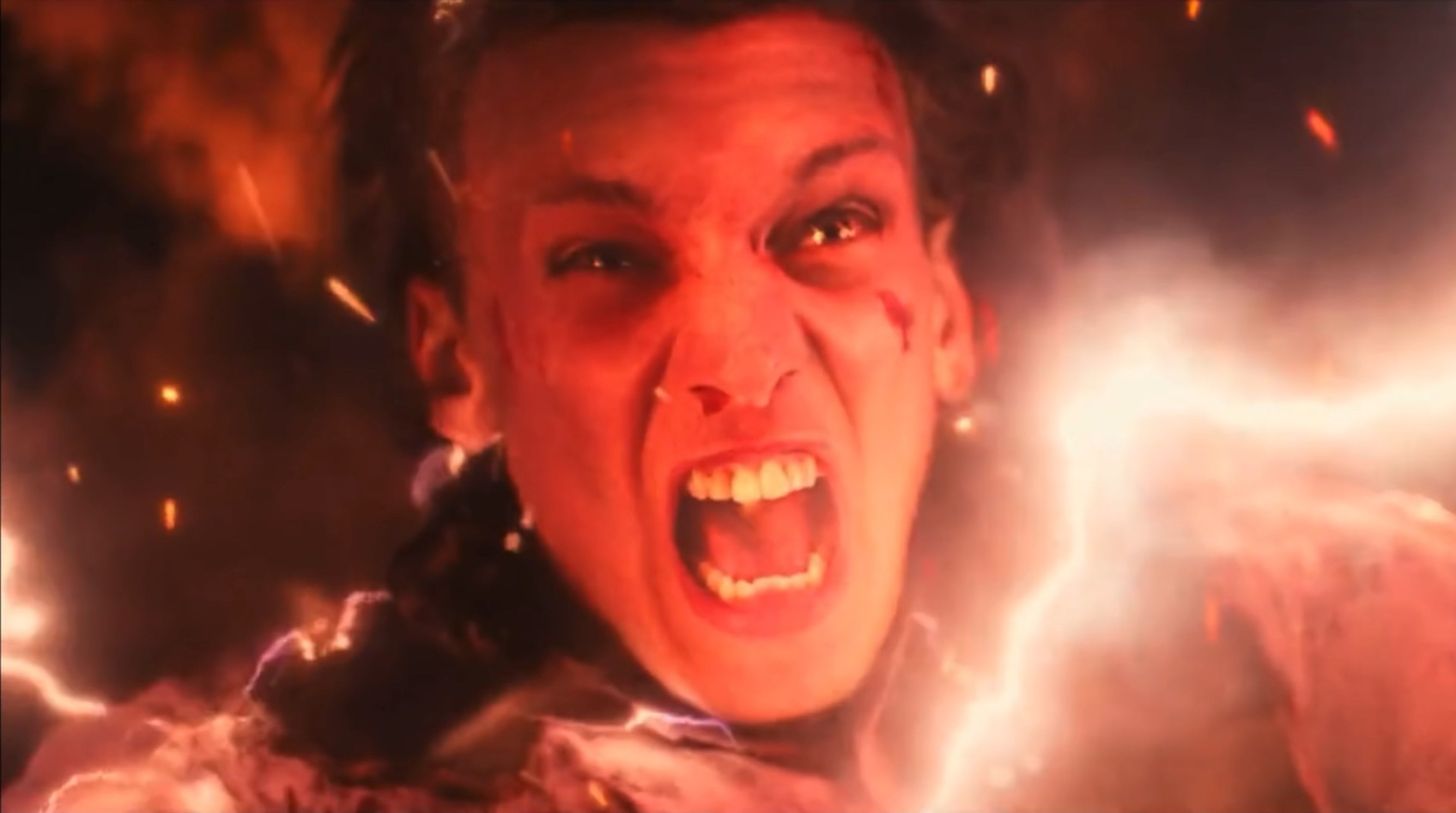One getting scarred by lightning bolts in the Upside Down in "Stranger Things"