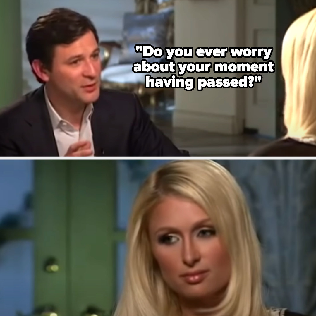 A picture of interviewer Dan Harris at the top, and a picture of Paris Hilton at the bottom