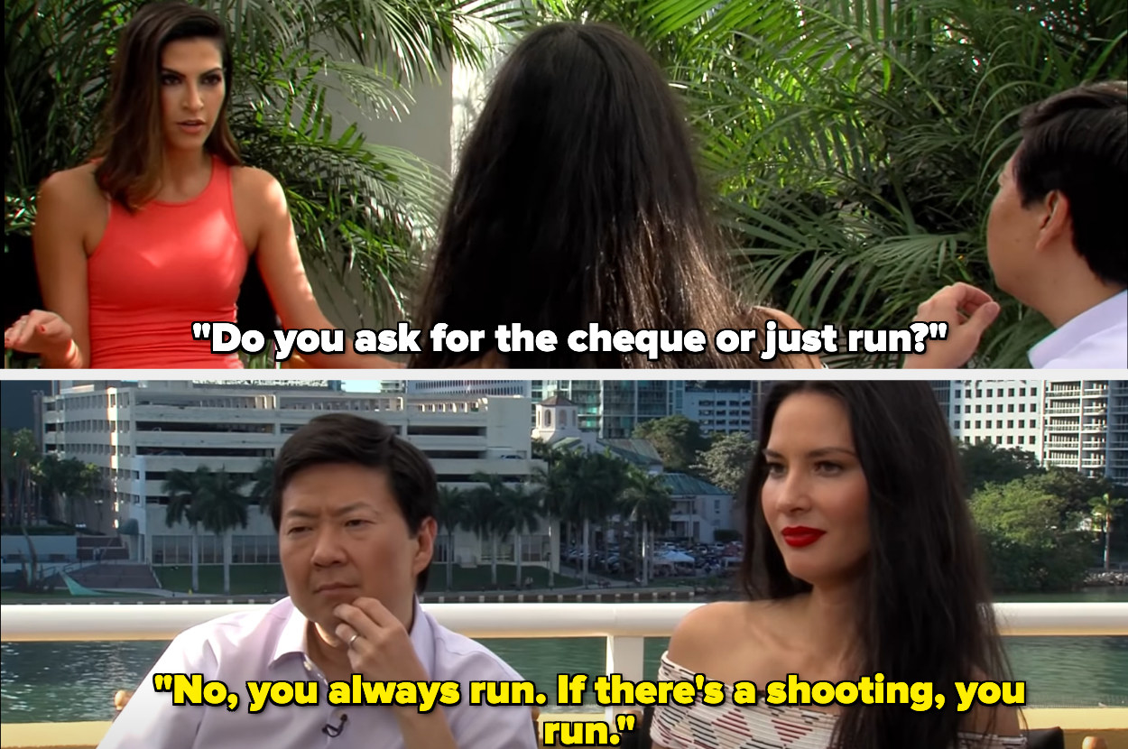 A picture of a Clevver News reporter interviewing Olivia Munn and Ken Jeong