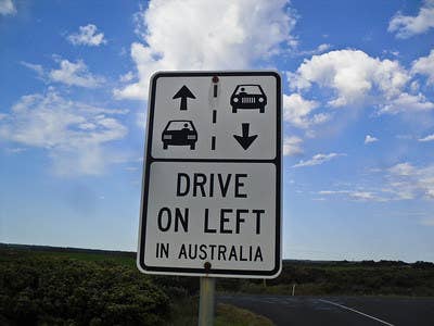 &quot;Drive on left in Australia&quot; sign