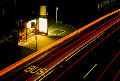 Bus stop late at night
