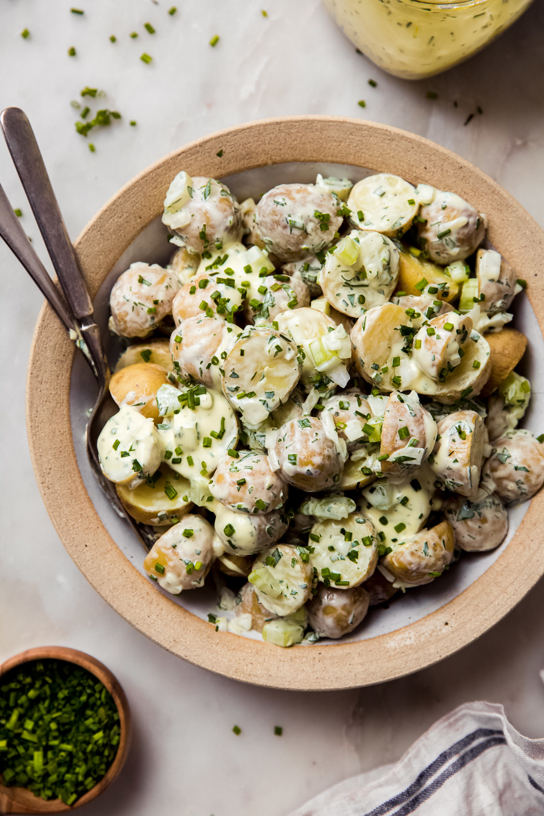 Potato salad with chives.