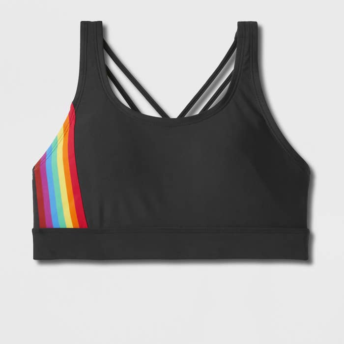 Humankind Black Rainbow Striped Swim Top