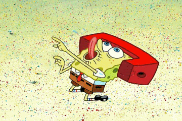 Spongebob pointing and moving tongue around