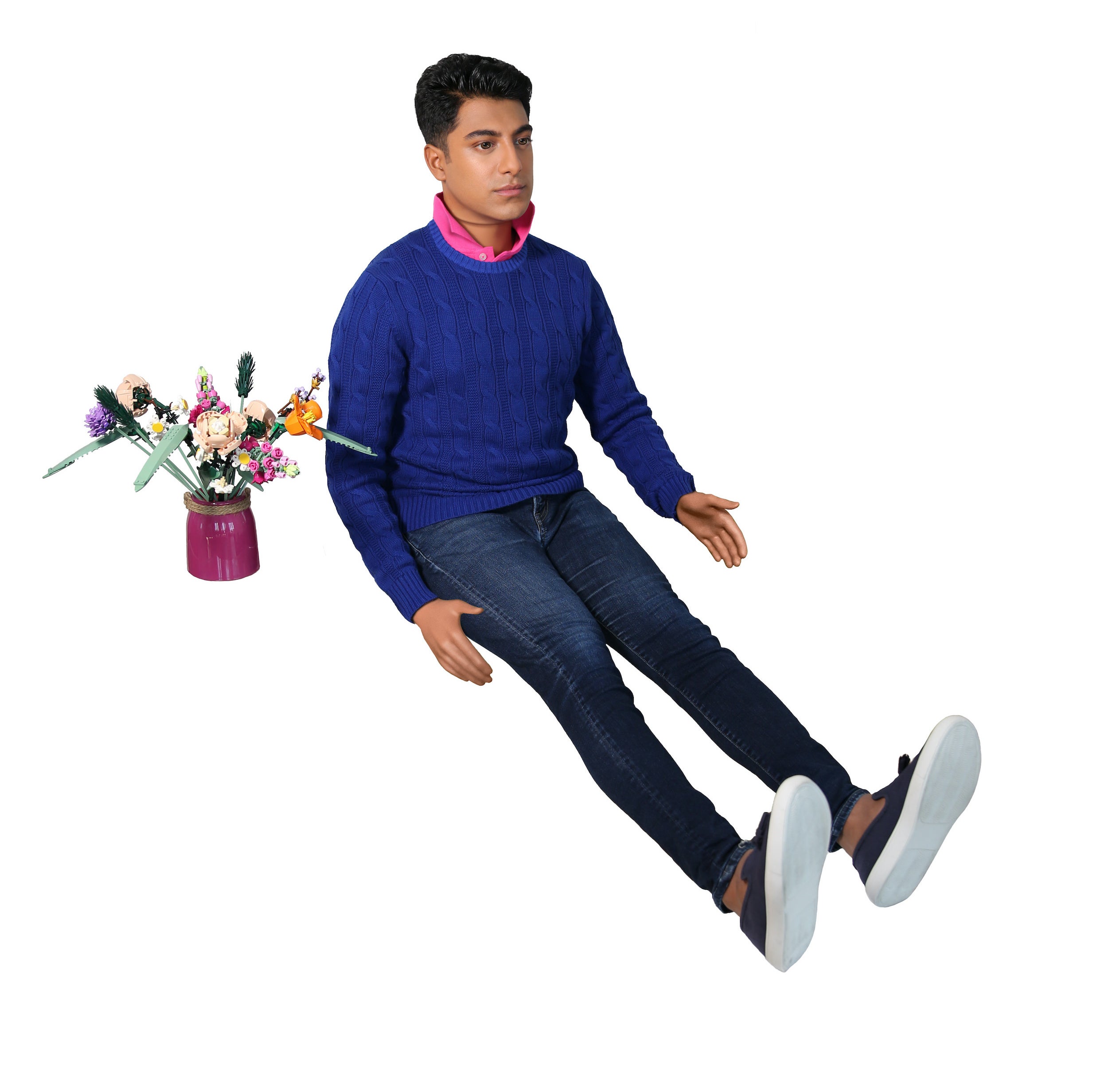 illustration of Ritesh next to flowers